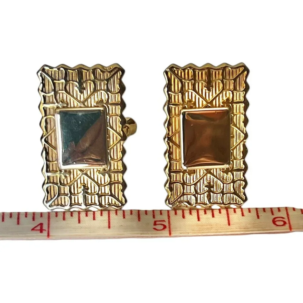 Vintage Gold-Tone Cufflinks & Tie Clip Set With Fleur De Lis & Heart Scroll Desi